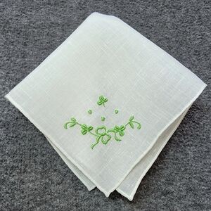 Vtg Irish Handkerchief, Pure Irish Linen Embroidered Shamrock Three Leaf Clover